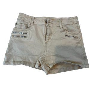 Louis Castel Womens Denim Shorts Mid-Rise Outdoor Zipper Pockets Cotton Beige 64